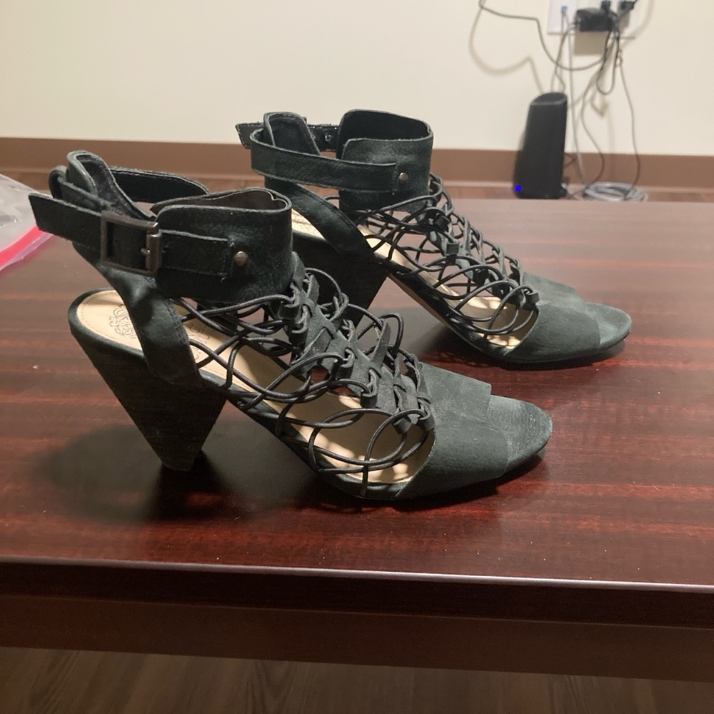 Vince Camuto Evel Black Leather Caged Sandals